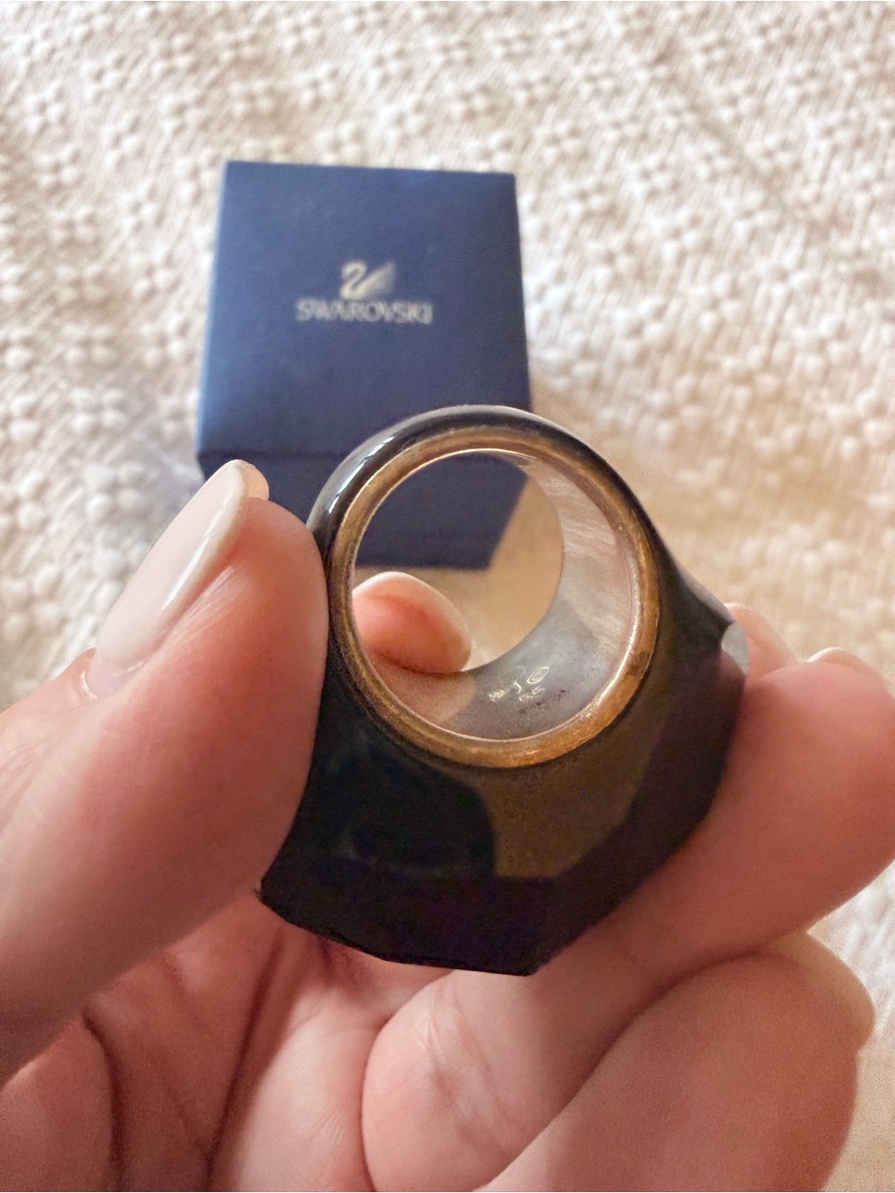 Swarovski Faceted Dark Gray Crystal Statement Ring - Picture 7 of 14